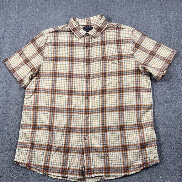 Pendleton Shirt Adult Extra Large Check Button Up Linen Short Sleeve Casual Mens - Picture 1 of 15